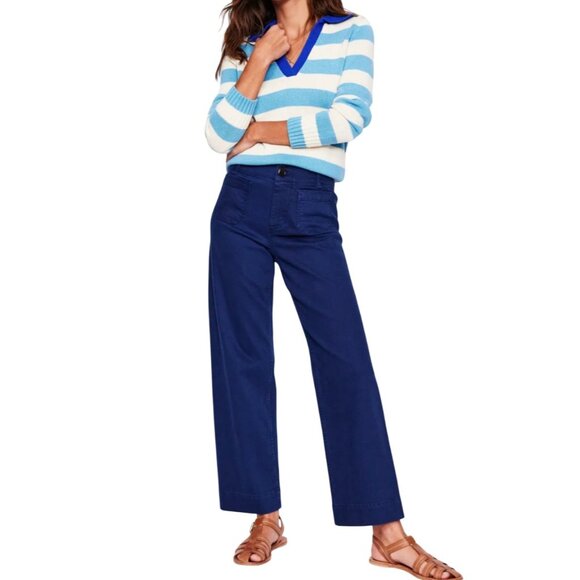 Boden Primrose Patch Pocket Wide Leg Trousers Size 14 Navy Blue - Picture 1 of 7